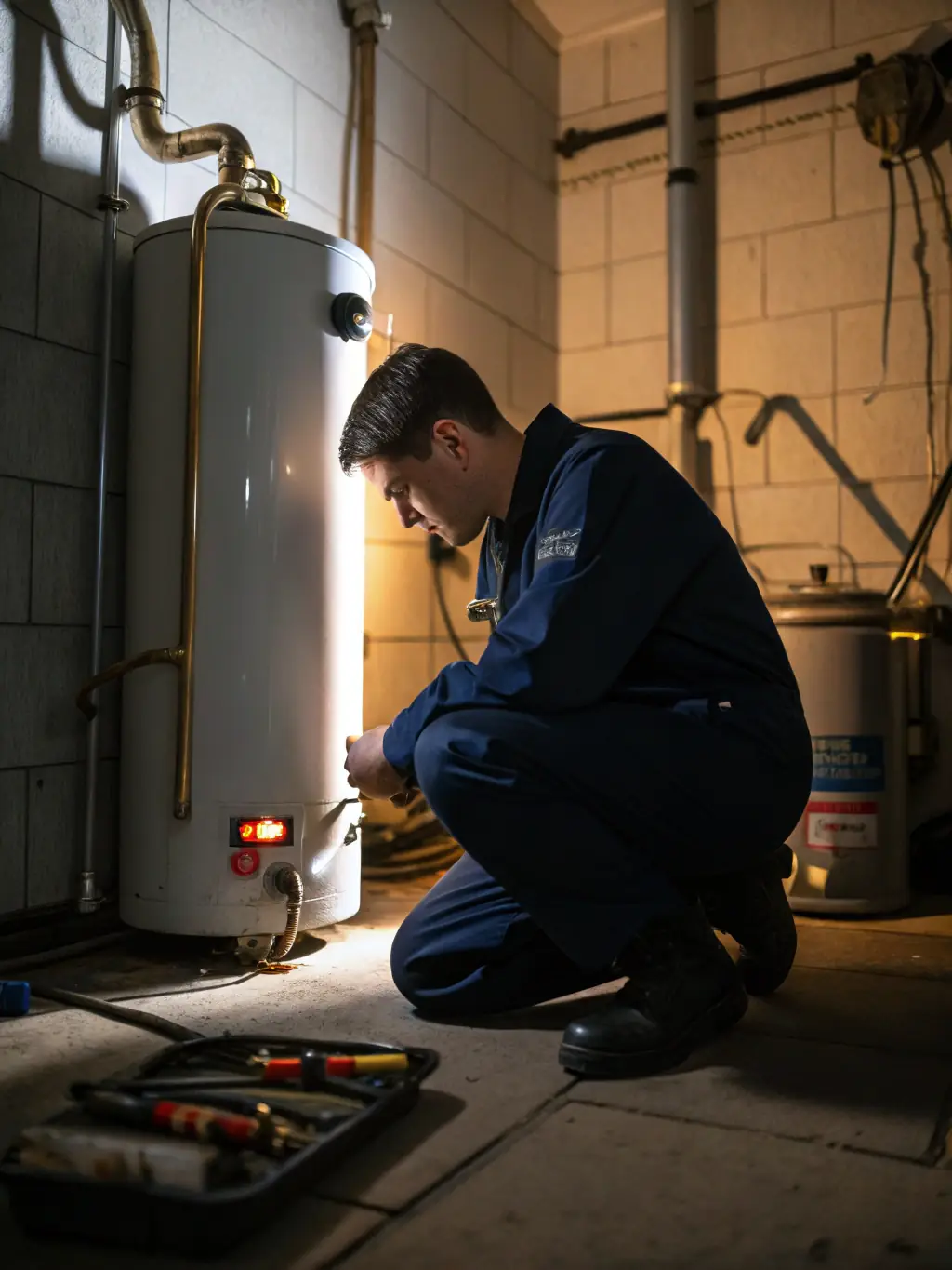 A clean, well-maintained water heater being inspected by a certified Prime Comfort PHC technician.