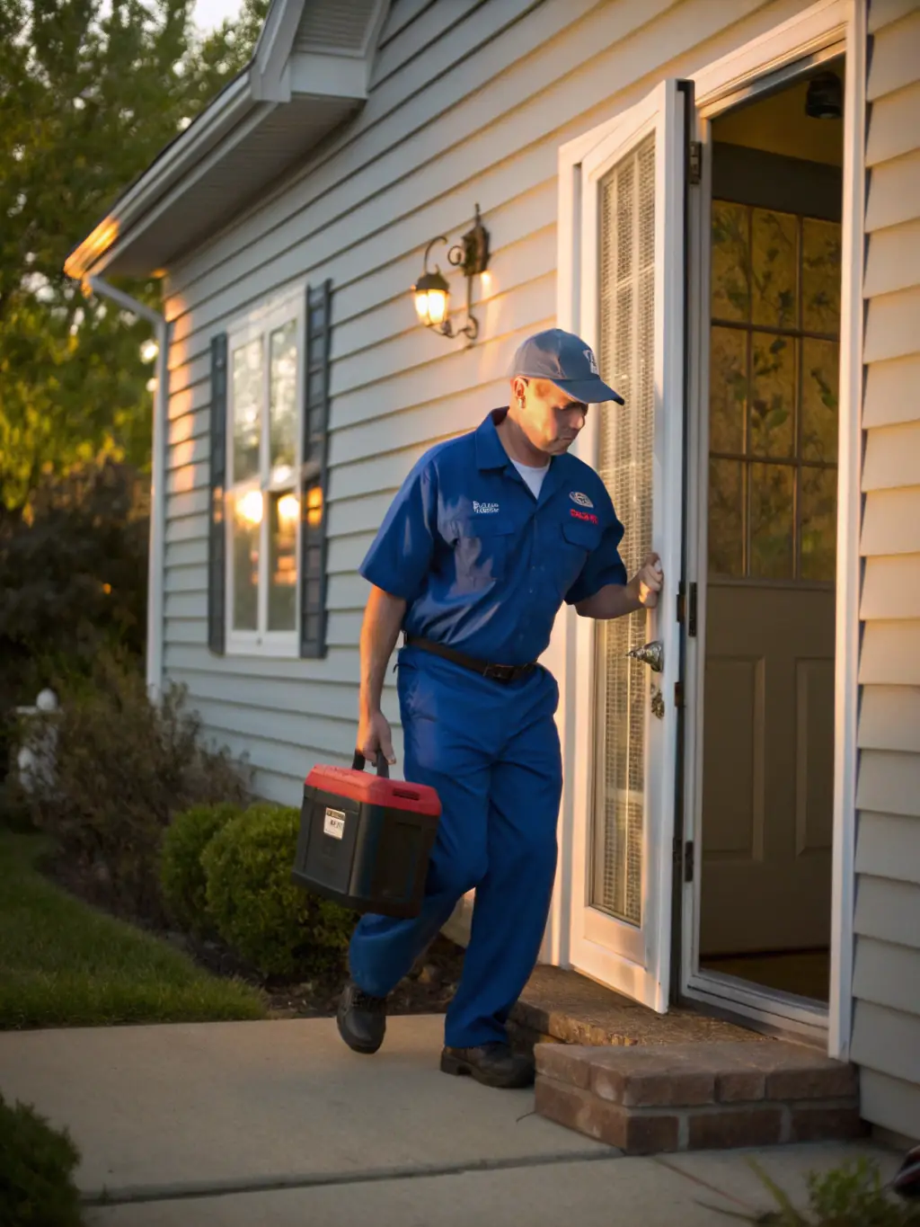 A technician responding to an emergency HVAC repair call in a residential setting, emphasizing the prompt and reliable emergency services offered by Prime Comfort PHC, ensuring customer peace of mind.